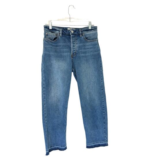 We the Free Jeans Curvy Button Fly Distressed Hem Straight Leg Denim Size 28 - Picture 1 of 11